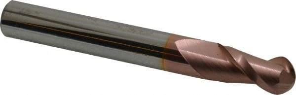 Accupro - 1/2" Diam, 1" LOC, 2 Flute Solid Carbide Ball End Mill - TiCN Finish, Single End, 4" OAL, 1/2" Shank Diam, Spiral Flute - Eagle Tool & Supply