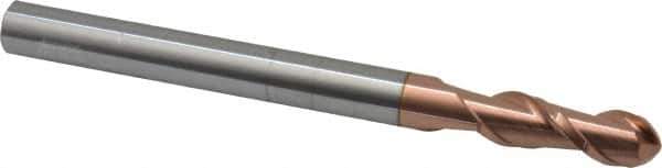 Accupro - 1/2" Diam, 1-1/2" LOC, 2 Flute Solid Carbide Ball End Mill - TiCN Finish, Single End, 6" OAL, 1/2" Shank Diam, Spiral Flute - Eagle Tool & Supply