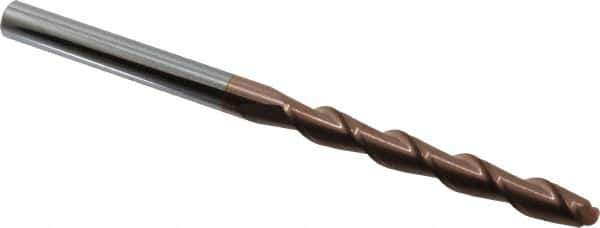 Accupro - 3/8" Diam, 3" LOC, 2 Flute Solid Carbide Ball End Mill - TiCN Finish, Single End, 6" OAL, 3/8" Shank Diam, Spiral Flute - Eagle Tool & Supply