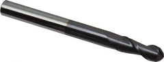 Accupro - 3/8" Diam, 1" LOC, 2 Flute Solid Carbide Ball End Mill - AlTiN Finish, Single End, 4" OAL, 3/8" Shank Diam, Spiral Flute - Eagle Tool & Supply