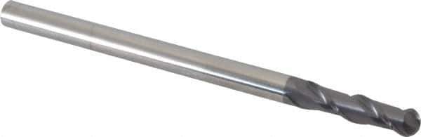 Accupro - 3/8" Diam, 1-1/2" LOC, 2 Flute Solid Carbide Ball End Mill - AlTiN Finish, Single End, 6" OAL, 3/8" Shank Diam, Spiral Flute - Eagle Tool & Supply