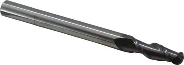 Accupro - 1/2" Diam, 1-1/2" LOC, 2 Flute Solid Carbide Ball End Mill - AlTiN Finish, Single End, 6" OAL, 1/2" Shank Diam, Spiral Flute - Eagle Tool & Supply