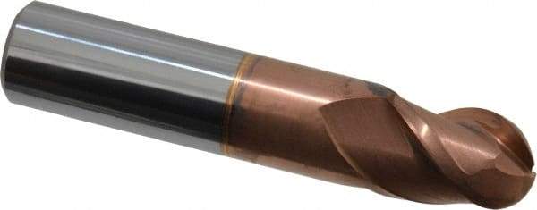 Accupro - 1/2" Diam, 5/8" LOC, 3 Flute Solid Carbide Ball End Mill - TiCN Finish, Single End, 2-1/2" OAL, 1/2" Shank Diam, Spiral Flute - Eagle Tool & Supply