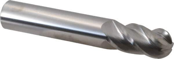 Accupro - 1" Diam, 2" LOC, 4 Flute Solid Carbide Ball End Mill - Uncoated, Single End, 6" OAL, 1" Shank Diam, Spiral Flute - Eagle Tool & Supply
