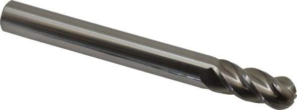 Accupro - 7/16" Diam, 1" LOC, 4 Flute Solid Carbide Ball End Mill - Uncoated, Single End, 4" OAL, 7/16" Shank Diam, Spiral Flute - Eagle Tool & Supply