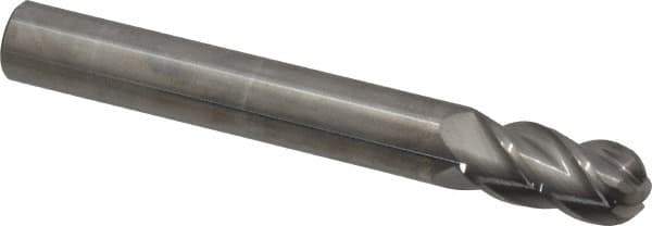 Accupro - 1/2" Diam, 1" LOC, 4 Flute Solid Carbide Ball End Mill - Uncoated, Single End, 4" OAL, 1/2" Shank Diam, Spiral Flute - Eagle Tool & Supply