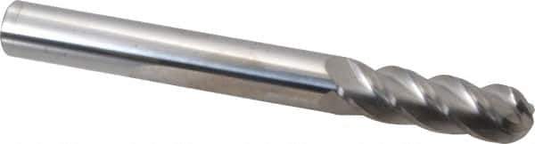 Accupro - 5/8" Diam, 2" LOC, 4 Flute Solid Carbide Ball End Mill - Uncoated, Single End, 6" OAL, 5/8" Shank Diam, Spiral Flute - Eagle Tool & Supply