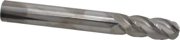 Accupro - 3/4" Diam, 2" LOC, 4 Flute Solid Carbide Ball End Mill - Uncoated, Single End, 6" OAL, 3/4" Shank Diam, Spiral Flute - Eagle Tool & Supply