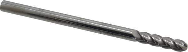 Accupro - 3/8" Diam, 1-1/2" LOC, 4 Flute Solid Carbide Ball End Mill - Uncoated, Single End, 6" OAL, 3/8" Shank Diam, Spiral Flute - Eagle Tool & Supply