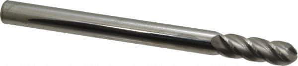 Accupro - 1/2" Diam, 1-1/2" LOC, 4 Flute Solid Carbide Ball End Mill - Uncoated, Single End, 6" OAL, 1/2" Shank Diam, Spiral Flute - Eagle Tool & Supply