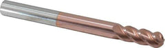 Accupro - 3/8" Diam, 1" LOC, 4 Flute Solid Carbide Ball End Mill - TiCN Finish, Single End, 4" OAL, 3/8" Shank Diam, Spiral Flute - Eagle Tool & Supply