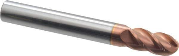 Accupro - 1/2" Diam, 1" LOC, 4 Flute Solid Carbide Ball End Mill - TiCN Finish, Single End, 4" OAL, 1/2" Shank Diam, Spiral Flute - Eagle Tool & Supply
