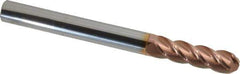 Accupro - 9/16" Diam, 2" LOC, 4 Flute Solid Carbide Ball End Mill - TiCN Finish, Single End, 6" OAL, 9/16" Shank Diam, Spiral Flute - Eagle Tool & Supply