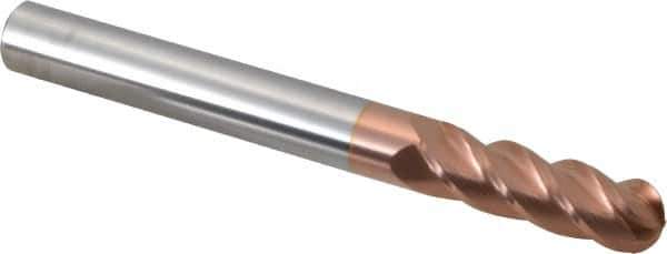 Accupro - 5/8" Diam, 2" LOC, 4 Flute Solid Carbide Ball End Mill - TiCN Finish, Single End, 6" OAL, 5/8" Shank Diam, Spiral Flute - Eagle Tool & Supply