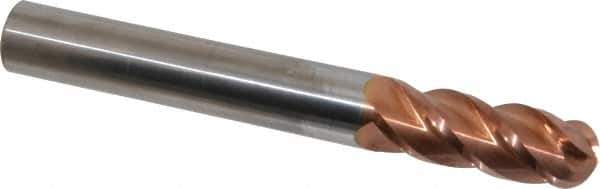 Accupro - 3/4" Diam, 2" LOC, 4 Flute Solid Carbide Ball End Mill - TiCN Finish, Single End, 6" OAL, 3/4" Shank Diam, Spiral Flute - Eagle Tool & Supply