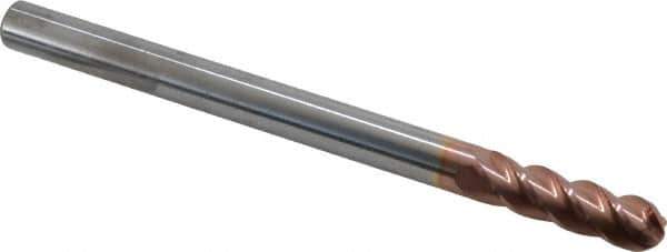 Accupro - 7/16" Diam, 1-1/2" LOC, 4 Flute Solid Carbide Ball End Mill - TiCN Finish, Single End, 6" OAL, 7/16" Shank Diam, Spiral Flute - Eagle Tool & Supply