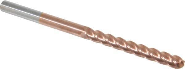 Accupro - 3/8" Diam, 3" LOC, 4 Flute Solid Carbide Ball End Mill - TiCN Finish, Single End, 6" OAL, 3/8" Shank Diam, Spiral Flute - Eagle Tool & Supply