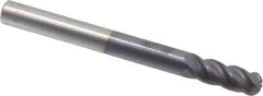 Accupro - 3/8" Diam, 1" LOC, 4 Flute Solid Carbide Ball End Mill - AlTiN Finish, Single End, 4" OAL, 3/8" Shank Diam, Spiral Flute - Eagle Tool & Supply
