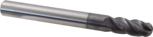 Accupro - 7/16" Diam, 1" LOC, 4 Flute Solid Carbide Ball End Mill - AlTiN Finish, Single End, 4" OAL, 7/16" Shank Diam, Spiral Flute - Eagle Tool & Supply