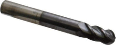 Accupro - 1/2" Diam, 1" LOC, 4 Flute Solid Carbide Ball End Mill - AlTiN Finish, Single End, 4" OAL, 1/2" Shank Diam, Spiral Flute - Eagle Tool & Supply