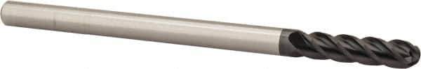 Accupro - 3/8" Diam, 1-1/2" LOC, 4 Flute Solid Carbide Ball End Mill - AlTiN Finish, Single End, 6" OAL, 3/8" Shank Diam, Spiral Flute - Eagle Tool & Supply
