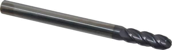 Accupro - 1/2" Diam, 1-1/2" LOC, 4 Flute Solid Carbide Ball End Mill - AlTiN Finish, Single End, 6" OAL, 1/2" Shank Diam, Spiral Flute - Eagle Tool & Supply