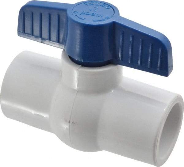 NIBCO - 1" Pipe, Standard Port, PVC Miniature Ball Valve - 1 Piece, Inline - One Way Flow, Solvent x Solvent Ends, Tee Handle, 150 WOG - Eagle Tool & Supply