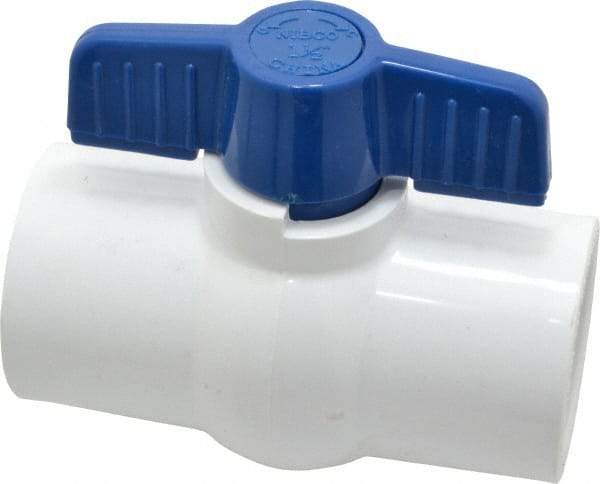 NIBCO - 1-1/2" Pipe, Standard Port, PVC Miniature Ball Valve - 1 Piece, Inline - One Way Flow, Solvent x Solvent Ends, Tee Handle, 150 WOG - Eagle Tool & Supply