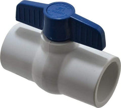 NIBCO - 1-1/4" Pipe, Standard Port, PVC Miniature Ball Valve - 1 Piece, Inline - One Way Flow, Solvent x Solvent Ends, Tee Handle, 150 WOG - Eagle Tool & Supply