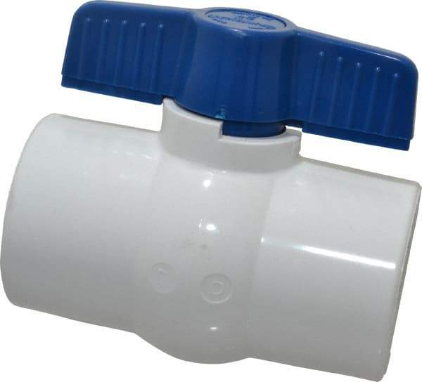 NIBCO - 2" Pipe, Standard Port, PVC Miniature Ball Valve - 1 Piece, Inline - One Way Flow, Solvent x Solvent Ends, Tee Handle, 150 WOG - Eagle Tool & Supply