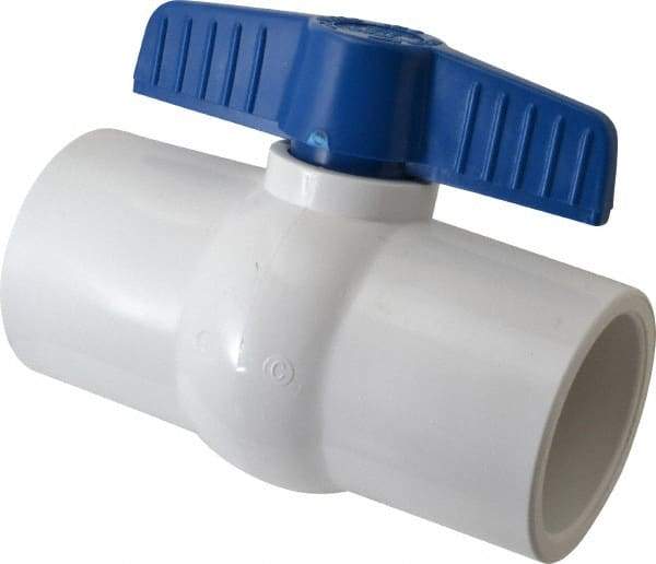 NIBCO - 2-1/2" Pipe, Standard Port, PVC Miniature Ball Valve - 1 Piece, Inline - One Way Flow, Solvent x Solvent Ends, Tee Handle, 150 WOG - Eagle Tool & Supply