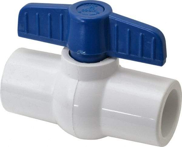 NIBCO - 3/4" Pipe, Standard Port, PVC Miniature Ball Valve - 1 Piece, Inline - One Way Flow, Solvent x Solvent Ends, Tee Handle, 150 WOG - Eagle Tool & Supply