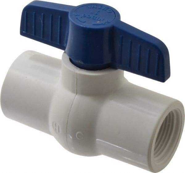 NIBCO - 1" Pipe, Standard Port, PVC Miniature Ball Valve - 1 Piece, Inline - One Way Flow, FNPT x FNPT Ends, Tee Handle, 150 WOG - Eagle Tool & Supply