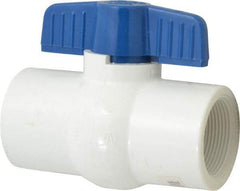 NIBCO - 1-1/2" Pipe, Standard Port, PVC Miniature Ball Valve - 1 Piece, Inline - One Way Flow, FNPT x FNPT Ends, Tee Handle, 150 WOG - Eagle Tool & Supply
