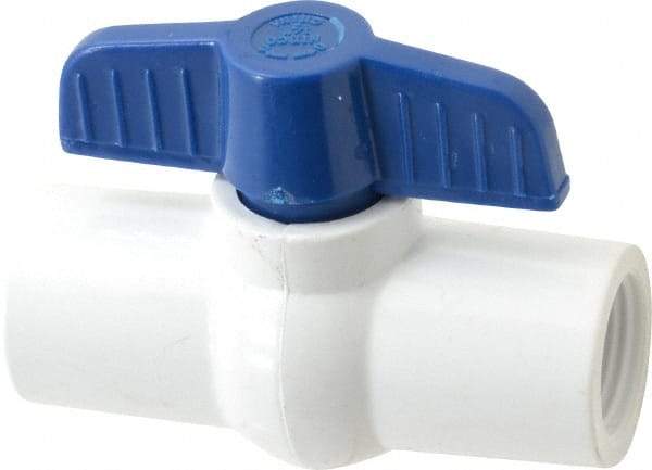 NIBCO - 1/2" Pipe, Standard Port, PVC Miniature Ball Valve - 1 Piece, Inline - One Way Flow, FNPT x FNPT Ends, Tee Handle, 150 WOG - Eagle Tool & Supply