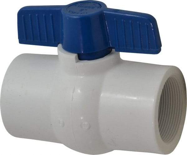NIBCO - 2" Pipe, Standard Port, PVC Miniature Ball Valve - 1 Piece, Inline - One Way Flow, FNPT x FNPT Ends, Tee Handle, 150 WOG - Eagle Tool & Supply