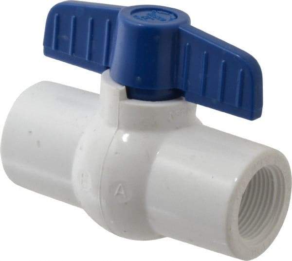 NIBCO - 3/4" Pipe, Standard Port, PVC Miniature Ball Valve - 1 Piece, Inline - One Way Flow, FNPT x FNPT Ends, Tee Handle, 150 WOG - Eagle Tool & Supply