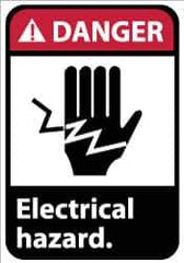 NMC - Accident Prevention Label, Header: DANGER - Legend: Danger - Electrical Hazard, English, Red, Black & White, 5" Long x 3" High, Sign Muscle Finish - Eagle Tool & Supply