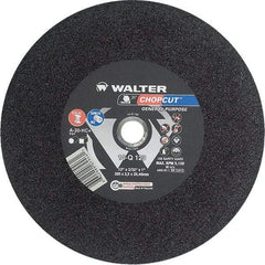 WALTER Surface Technologies - 12" 30 Grit Aluminum Oxide Cutoff Wheel - 3/32" Thick, 1" Arbor, 5,100 Max RPM, Use with Chop Saws - Eagle Tool & Supply