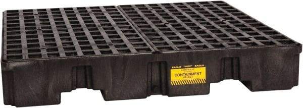 Eagle - 66 Gal Sump, 8,000 Lb Capacity, 4 Drum, Polyethylene Spill Deck or Pallet - 51-1/2" Long x 51-1/2" Wide x 8" High, Black, Liftable Fork, Drain Included, Vertical, 2 x 2 Drum Configuration - Eagle Tool & Supply