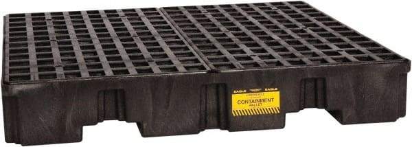 Eagle - 66 Gal Sump, 8,000 Lb Capacity, 4 Drum, Polyethylene Spill Deck or Pallet - 51-1/2" Long x 51-1/2" Wide x 8" High, Black, Liftable Fork, Vertical, 2 x 2 Drum Configuration - Eagle Tool & Supply