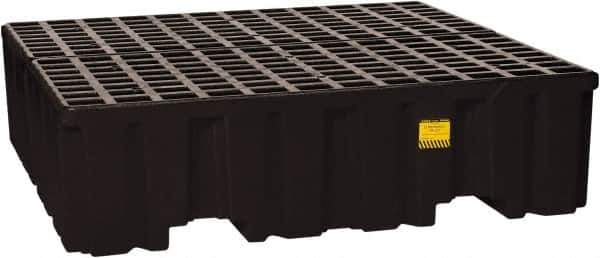 Eagle - 132 Gal Sump, 8,000 Lb Capacity, 4 Drum, Polyethylene Spill Deck or Pallet - 52-1/2" Long x 51-1/2" Wide x 13-3/4" High, Black, Liftable Fork, Vertical, 2 x 2 Drum Configuration - Eagle Tool & Supply