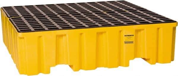 Eagle - 132 Gal Sump, 8,000 Lb Capacity, 4 Drum, Polyethylene Spill Deck or Pallet - 52-1/2" Long x 51-1/2" Wide x 13-3/4" High, Yellow, Liftable Fork, Vertical, 2 x 2 Drum Configuration - Eagle Tool & Supply