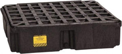 Eagle - 12 Gal Sump, 2,000 Lb Capacity, 1 Drum, Polyethylene Spill Deck or Pallet - 26-1/4" Long x 26" Wide x 6-1/2" High, Black, Drain Included, Low Profile, Vertical, Inline Drum Configuration - Eagle Tool & Supply