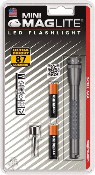 Mag-Lite - Clear LED Bulb, 111 Lumens, Mini Flashlight - Gray Aluminum Body, 2 AAA Alkaline Batteries Included - Eagle Tool & Supply