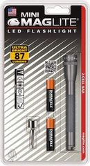 Mag-Lite - Clear LED Bulb, 111 Lumens, Mini Flashlight - Gray Aluminum Body, 2 AAA Alkaline Batteries Included - Eagle Tool & Supply