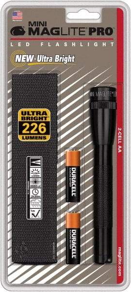 Mag-Lite - Clear LED Bulb, 272 Lumens, Mini Flashlight - Black Aluminum Body, 2 AA Alkaline Batteries Included - Eagle Tool & Supply