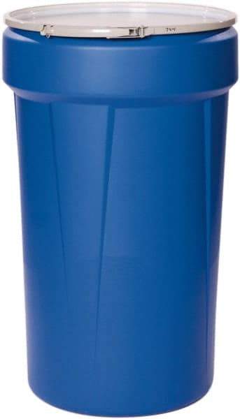 Eagle - 55 Gallon Blue Tapered Cylinder Polyethylene Open Head Drum - 39-1/8" High x 23-3/4" Diam - Eagle Tool & Supply