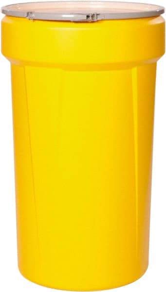 Eagle - 55 Gallon Yellow Tapered Cylinder Polyethylene Open Head Drum - 39-1/8" High x 23-3/4" Diam - Eagle Tool & Supply