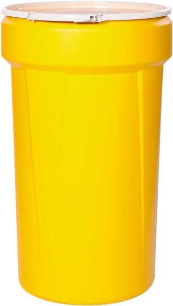 Eagle - 55 Gallon Yellow Tapered Cylinder Polyethylene Open Head Drum - 39-1/8" High x 23-3/4" Diam - Eagle Tool & Supply